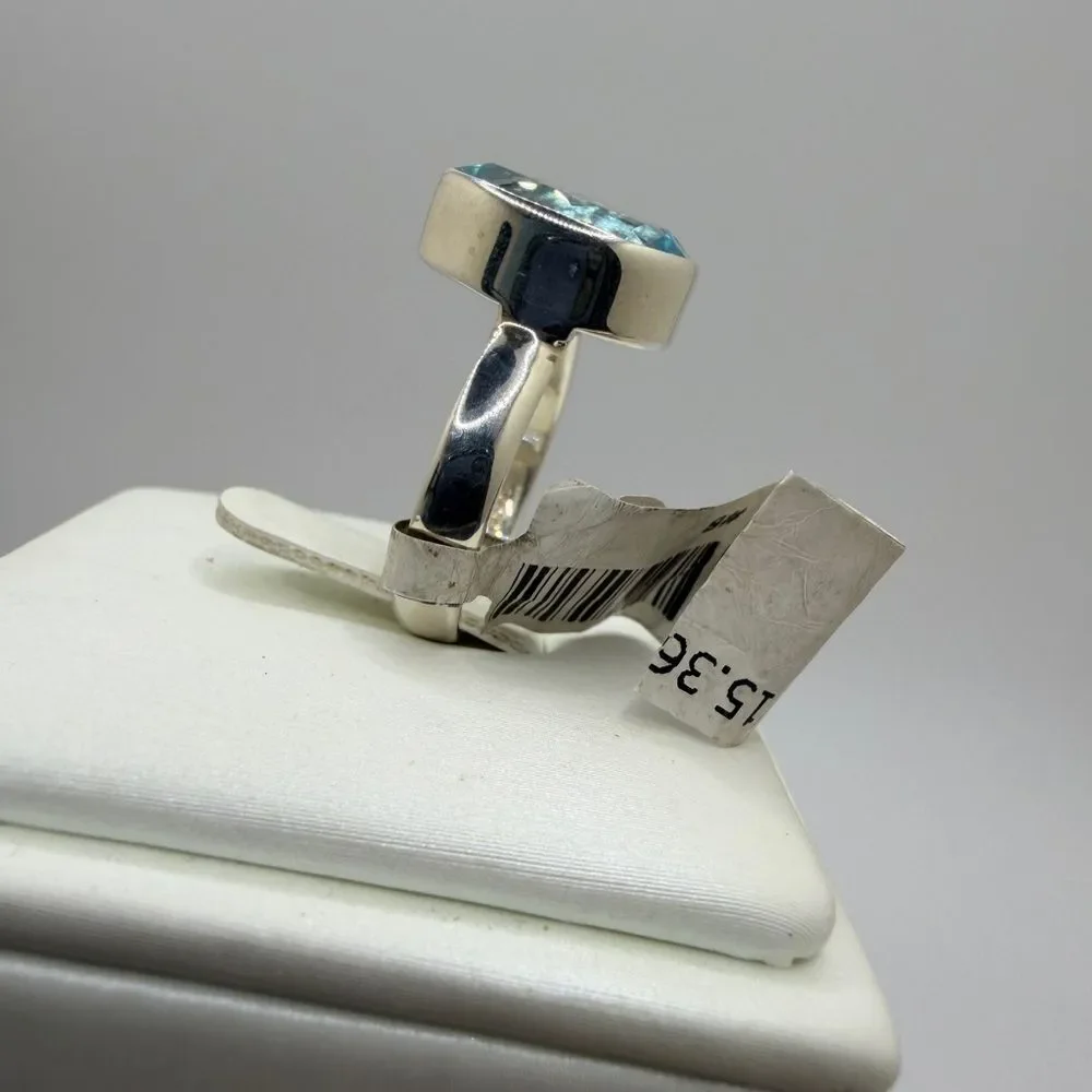 NWT 10x14mm faceted pear cut blue topaz solitaire ring in sterling silver!‎